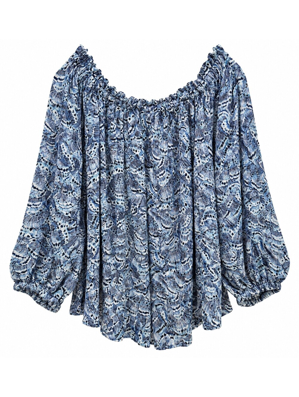 Terra & Sky Women's Plus Size 1X Blue Patterned Off-Shoulder Peasant Blouse